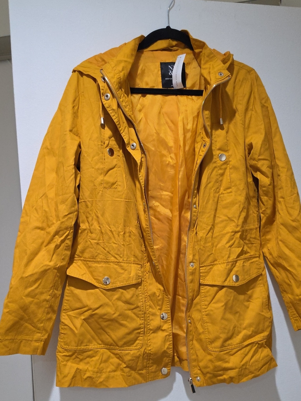 New York & Company Bright Yellow Hooded Utility Jacket